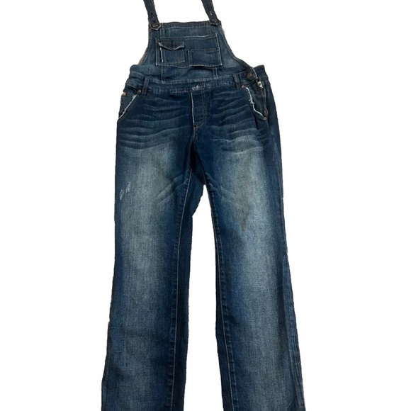 Free People Cross Back Bib Overalls Milo Distressed Blue Denim Boho Jeans Sz 28 - Picture 2 of 7